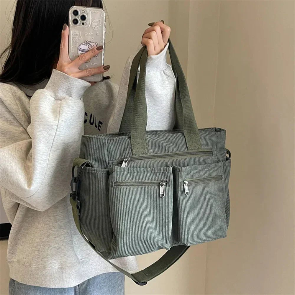 Klaudia | Versatile borsa tote in velluto a coste con molteplici scomparti 2