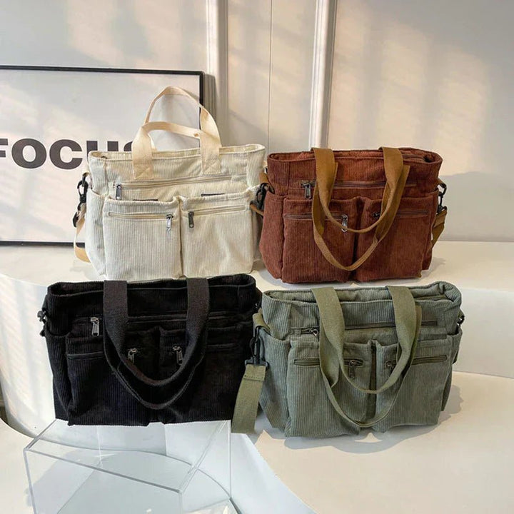 Klaudia | Versatile borsa tote in velluto a coste con molteplici scomparti 5