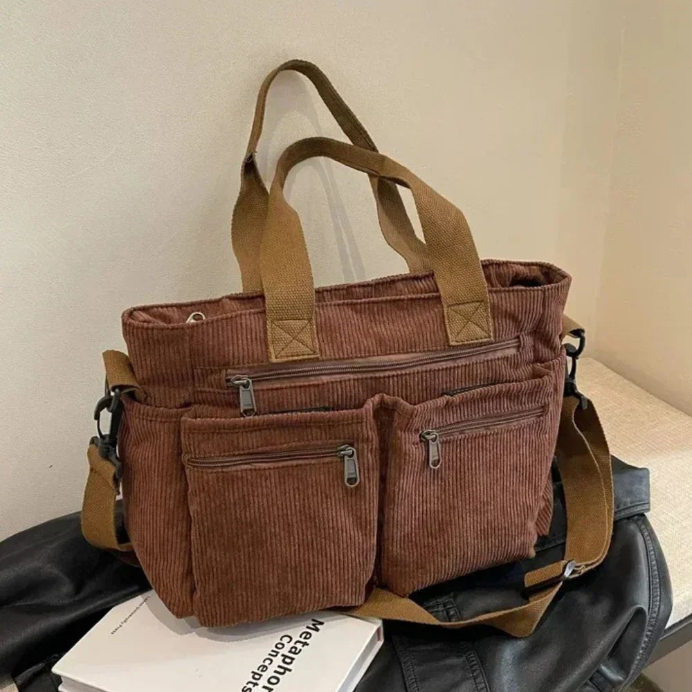 Klaudia | Versatile borsa tote in velluto a coste con molteplici scomparti 7