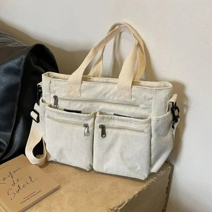Klaudia | Versatile borsa tote in velluto a coste con molteplici scomparti 8