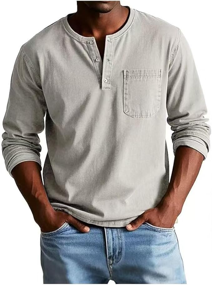 Krisan | Maglia Uomo Henley Casual Comoda Maniche Lunghe 9