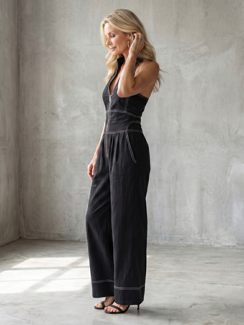 Lana | Elegante e Comoda Tuta Donna con Scollo Americano e Cerniera Frontale 3