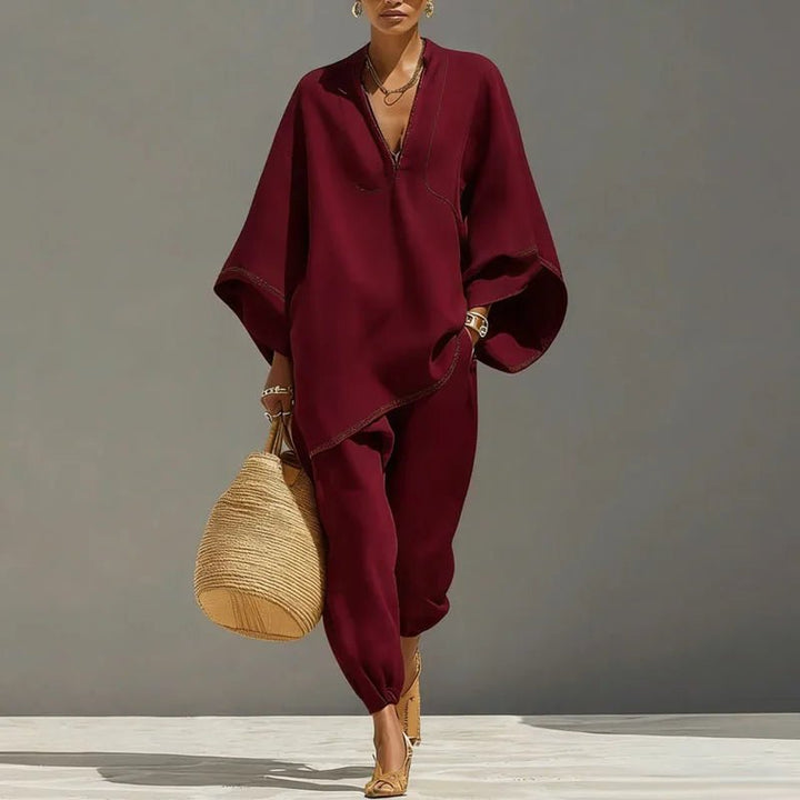 Lara | Completo Donna Elegante in Lino con Maniche a Pipistrello e Pantaloni Tapered 2