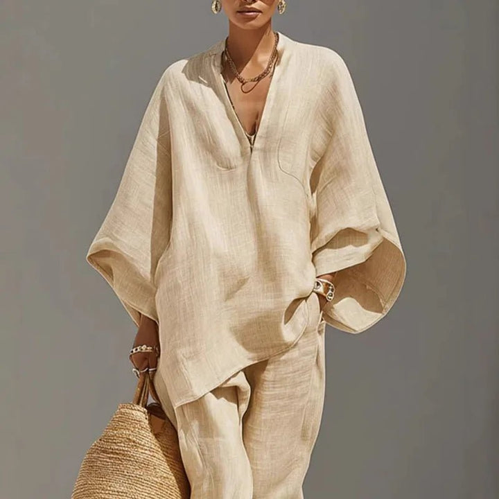 Lara | Completo Donna Elegante in Lino con Maniche a Pipistrello e Pantaloni Tapered 3