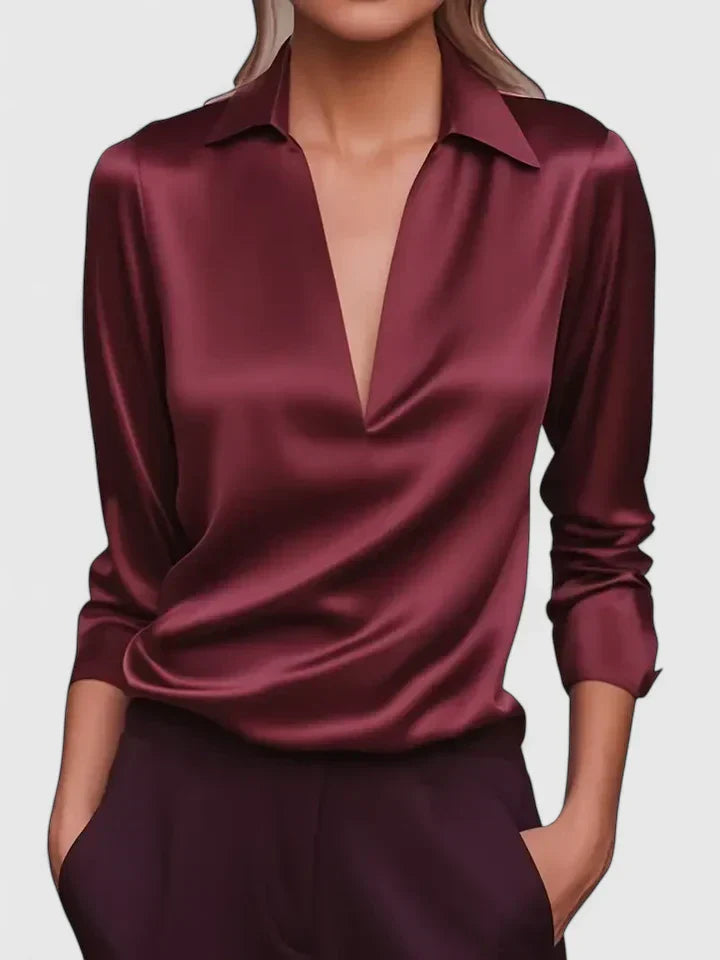 Lara | Elegante Blusa a Maniche Lunghe con Colletto e Drappeggio Sofisticato 2