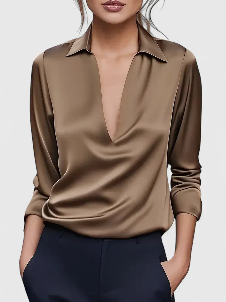 Lara | Elegante Blusa a Maniche Lunghe con Colletto e Drappeggio Sofisticato 5