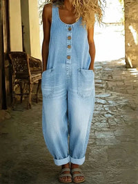 Beatrice | Tuta in denim vintage con bottoni in legno e taglio relax