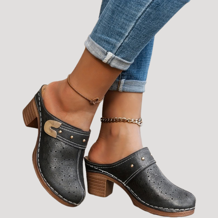Laura | Zoccoli Donna Legno Tacco Largo Slip-On Elegante Comfort Quotidiano 0