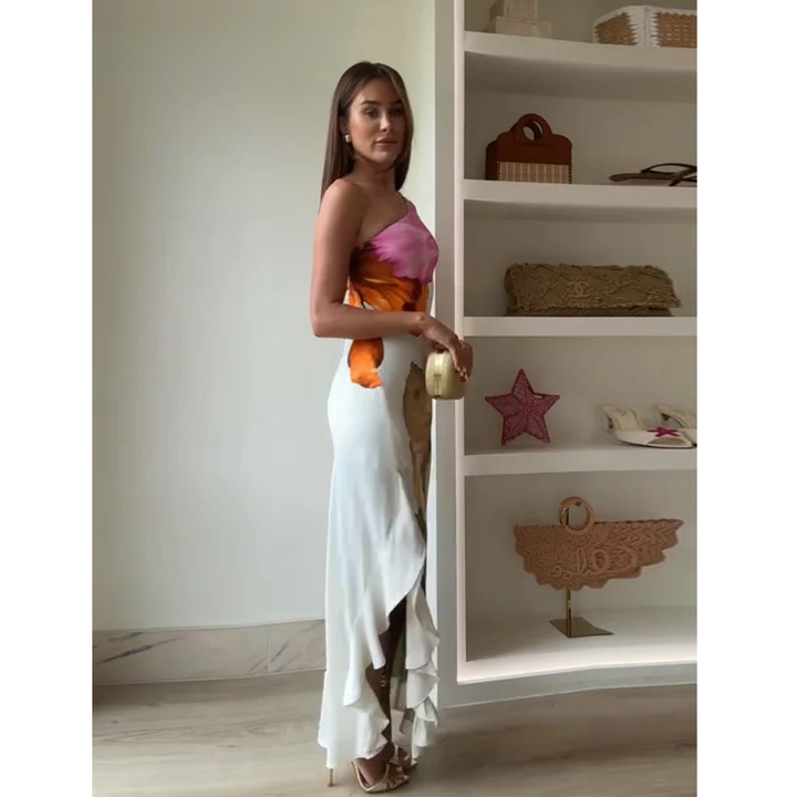 Lena | Elegante Maxi Abito Monospalla Floreale per Cerimonia e Eventi 5