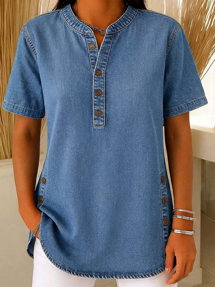 Lena | Elegante e Fresca Camicetta Henley con Maniche Corte 0