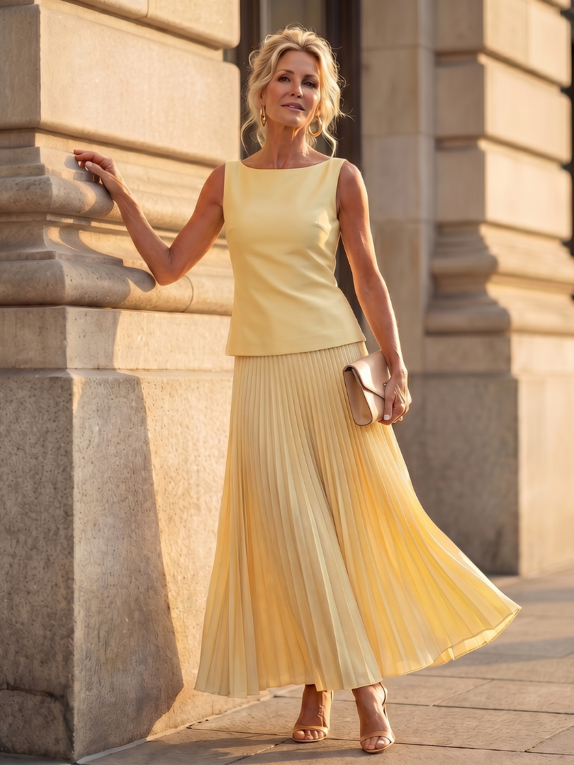 Liana | Elegante Completo Donna – Top Strutturato e Gonna a Pieghe, Completi Eleganti Donna 0