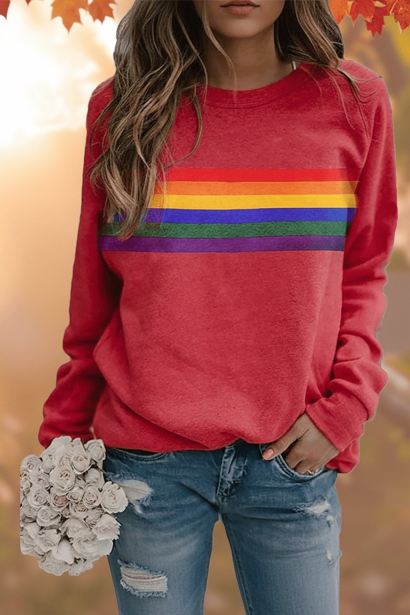 Lily | Maglione girocollo da donna a righe arcobaleno, vestibilità comoda 0