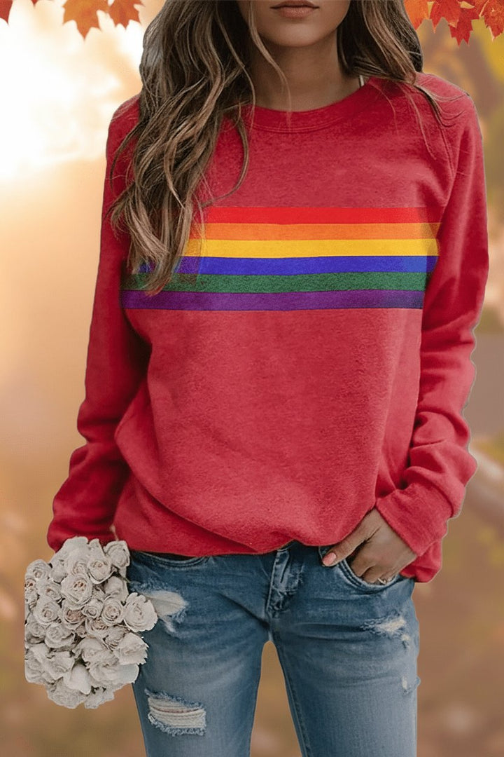Lily | Maglione girocollo da donna a righe arcobaleno, vestibilità comoda 0