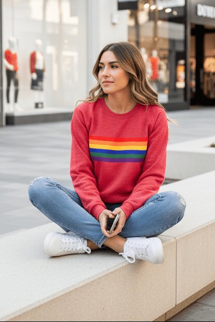 Lily | Maglione girocollo da donna a righe arcobaleno, vestibilità comoda 2