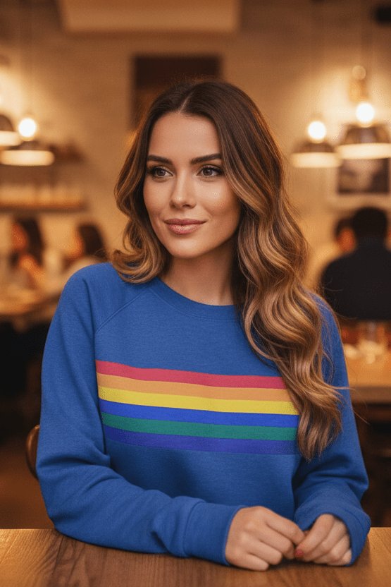 Lily | Maglione girocollo da donna a righe arcobaleno, vestibilità comoda 3