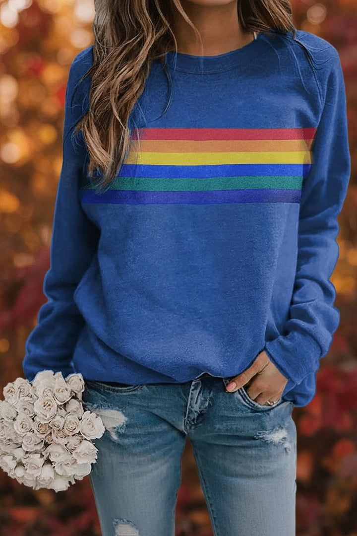 Lily | Maglione girocollo da donna a righe arcobaleno, vestibilità comoda 6