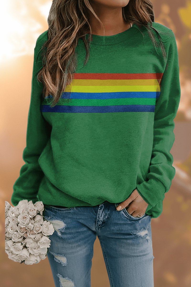 Lily | Maglione girocollo da donna a righe arcobaleno, vestibilità comoda 7