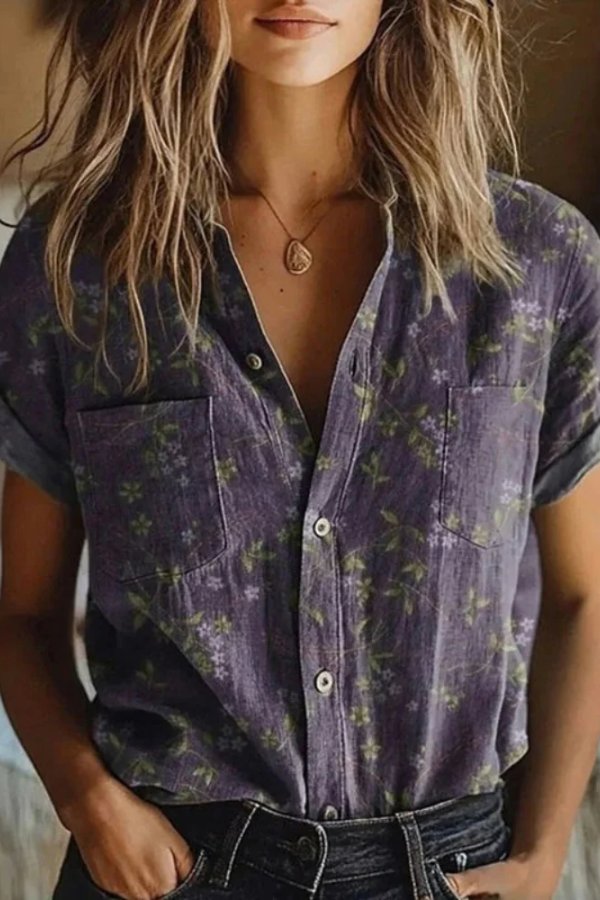 Lina | Elegante Camicia da Donna Floreale in Cotone, Vestibilità Rilassata 0