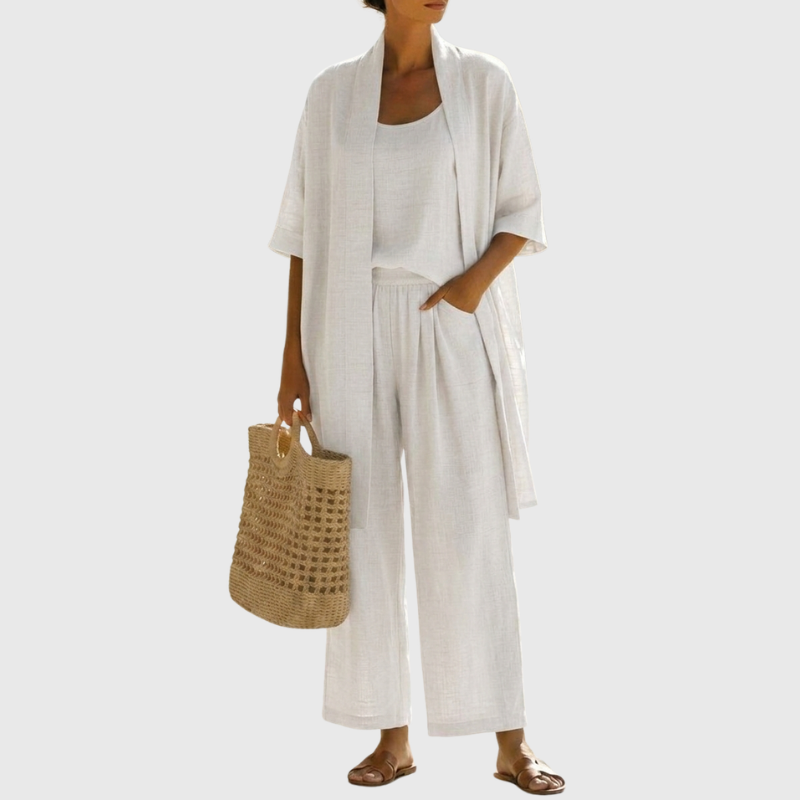 Livia | Completo Donna Elegante in Lino e Cotone – Rilassato e Traspirante, Set da Tre Pezzi 0