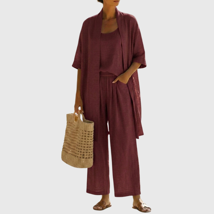 Livia | Completo Donna Elegante in Lino e Cotone – Rilassato e Traspirante, Set da Tre Pezzi 10