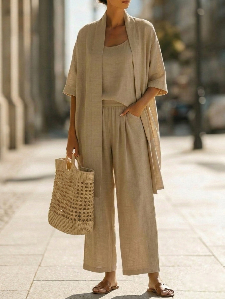 Livia | Completo Donna Elegante in Lino e Cotone – Rilassato e Traspirante, Set da Tre Pezzi 11