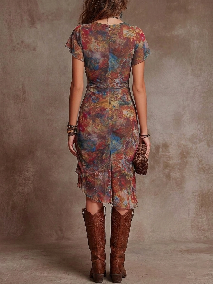 Livia | Elegante Abito Midi Plissettato con Scollo a V 2