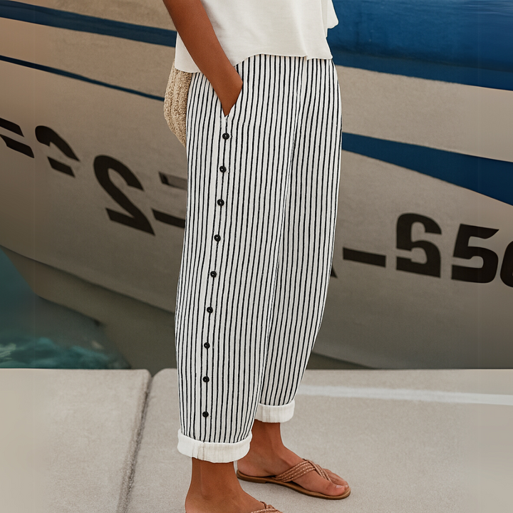 Livia | Eleganti Pantaloni Donna a Righe con Bottoni 0