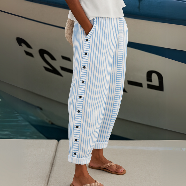 Livia | Eleganti Pantaloni Donna a Righe con Bottoni 1