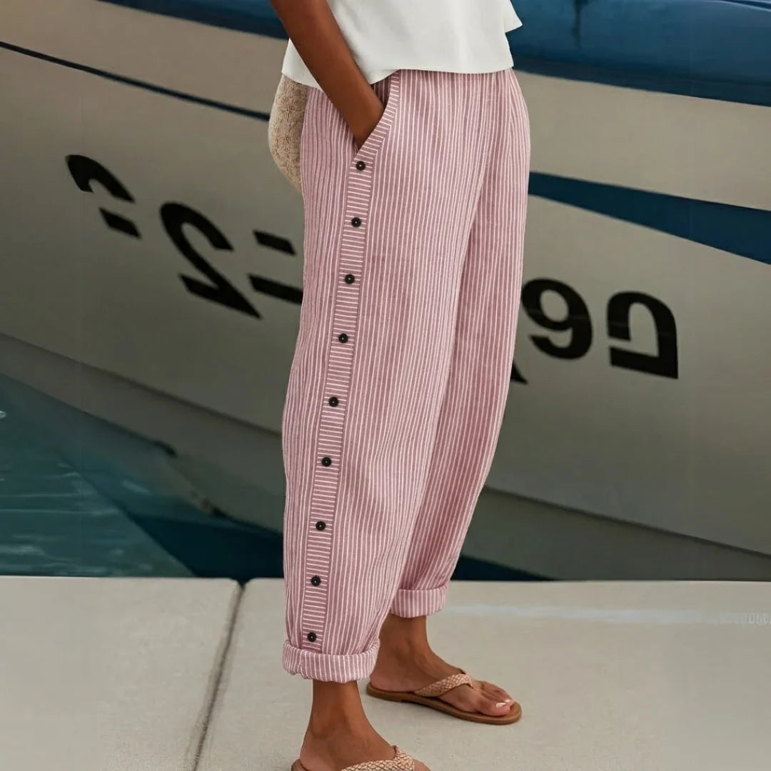 Livia | Eleganti Pantaloni Donna a Righe con Bottoni 2