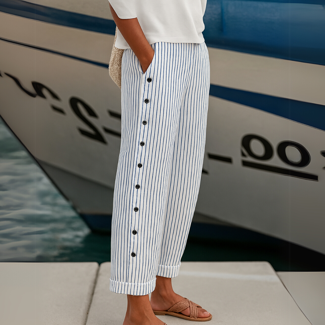 Livia | Eleganti Pantaloni Donna a Righe con Bottoni 3