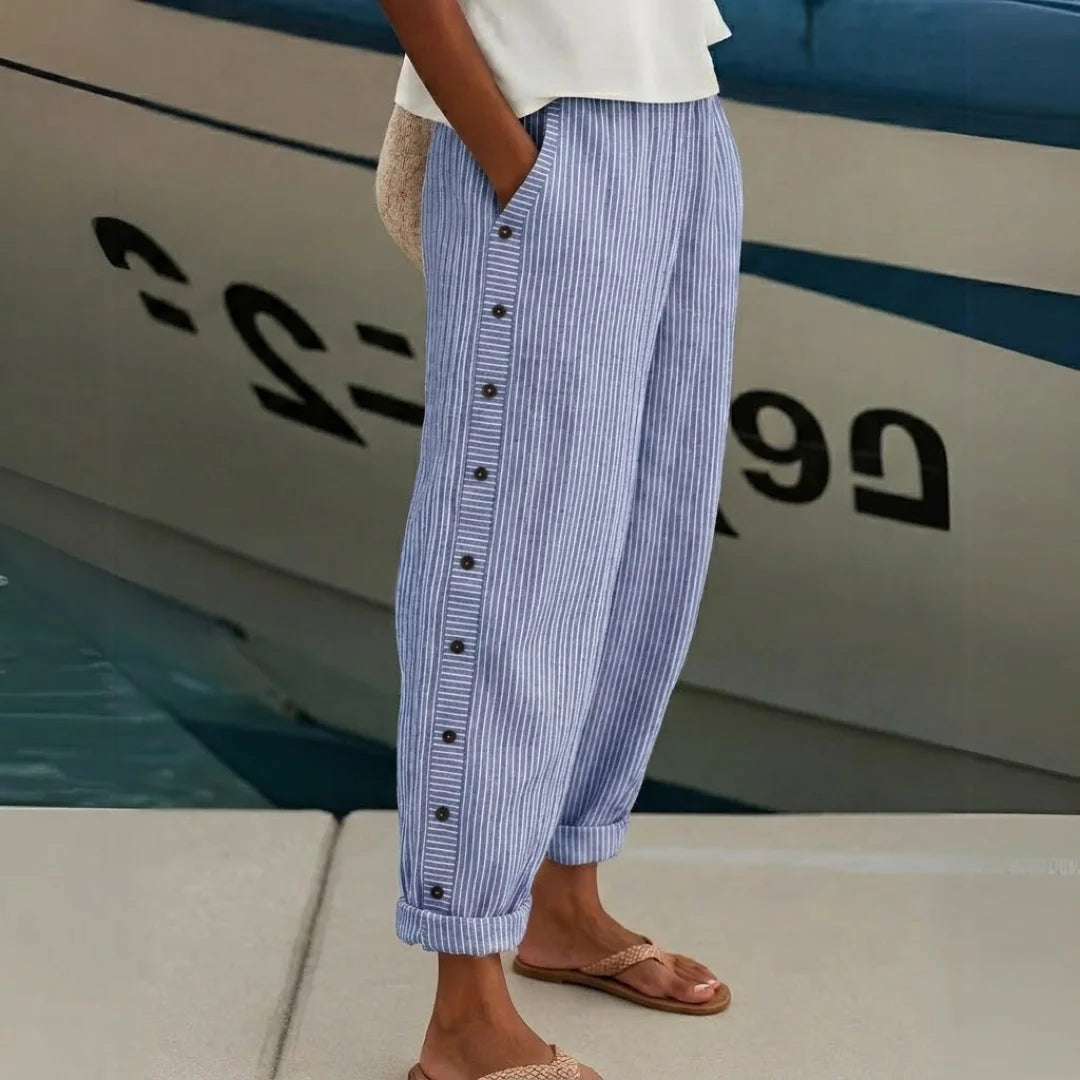 Livia | Eleganti Pantaloni Donna a Righe con Bottoni 4