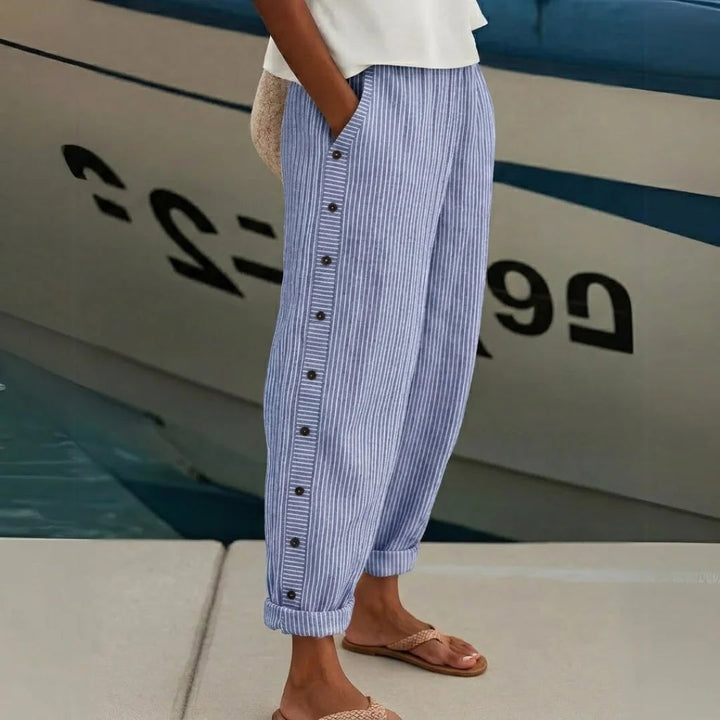 Livia | Eleganti Pantaloni Donna a Righe con Bottoni 4