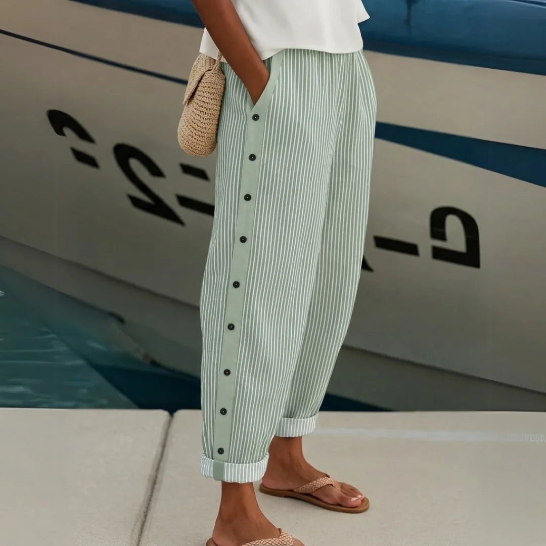 Livia | Eleganti Pantaloni Donna a Righe con Bottoni 5