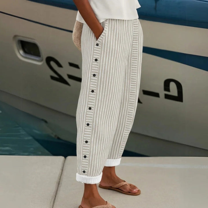 Livia | Eleganti Pantaloni Donna a Righe con Bottoni 6