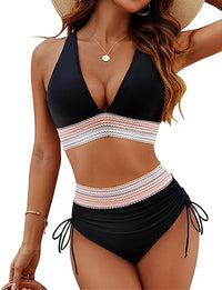 Klaudia | Eleganter Push-Up-Bikini mit hohem Bund und V-Ausschnitt