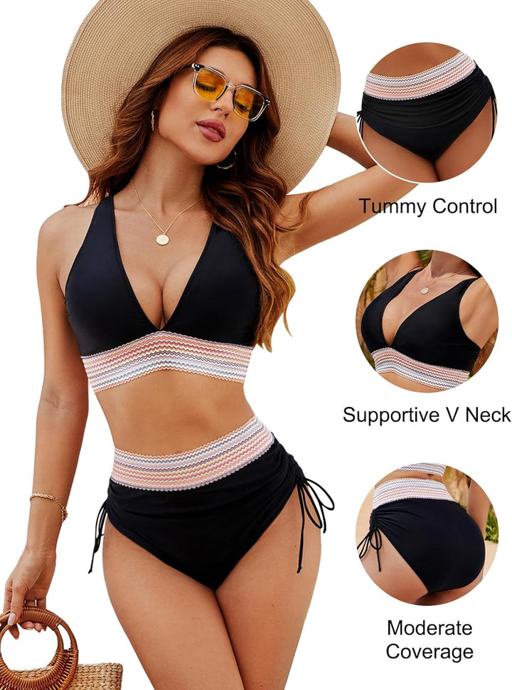 LunaBlu | Bikini Push Up a Vita Alta con Scollo a V Elegante 4