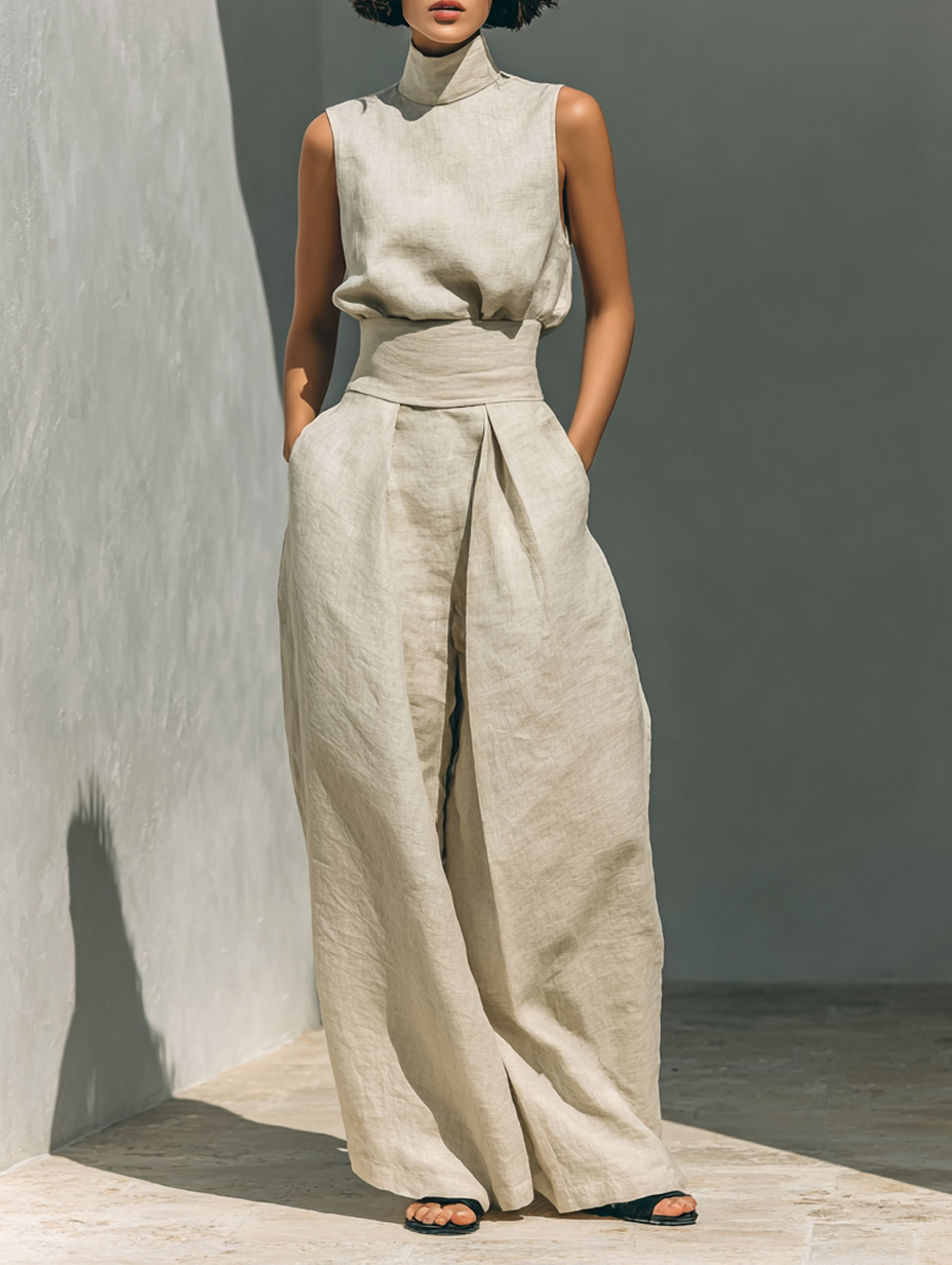 Luna | Completo Minimalista Canotta e Pantaloni Larghi Donna 1