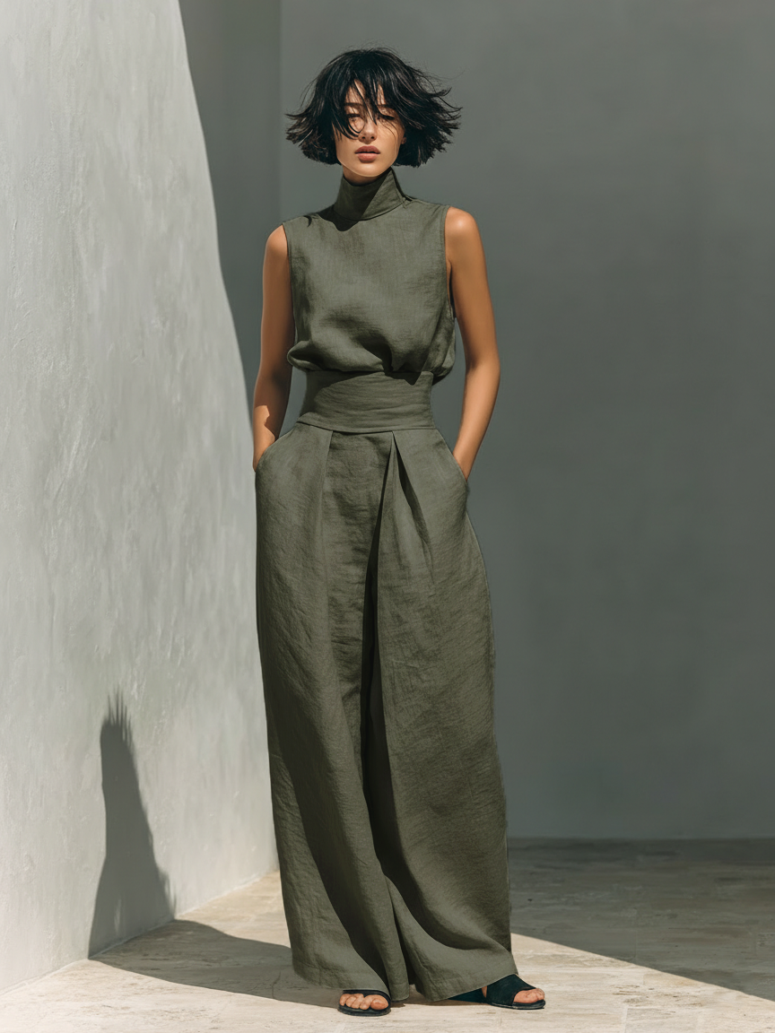 Luna | Completo Minimalista Canotta e Pantaloni Larghi Donna 2