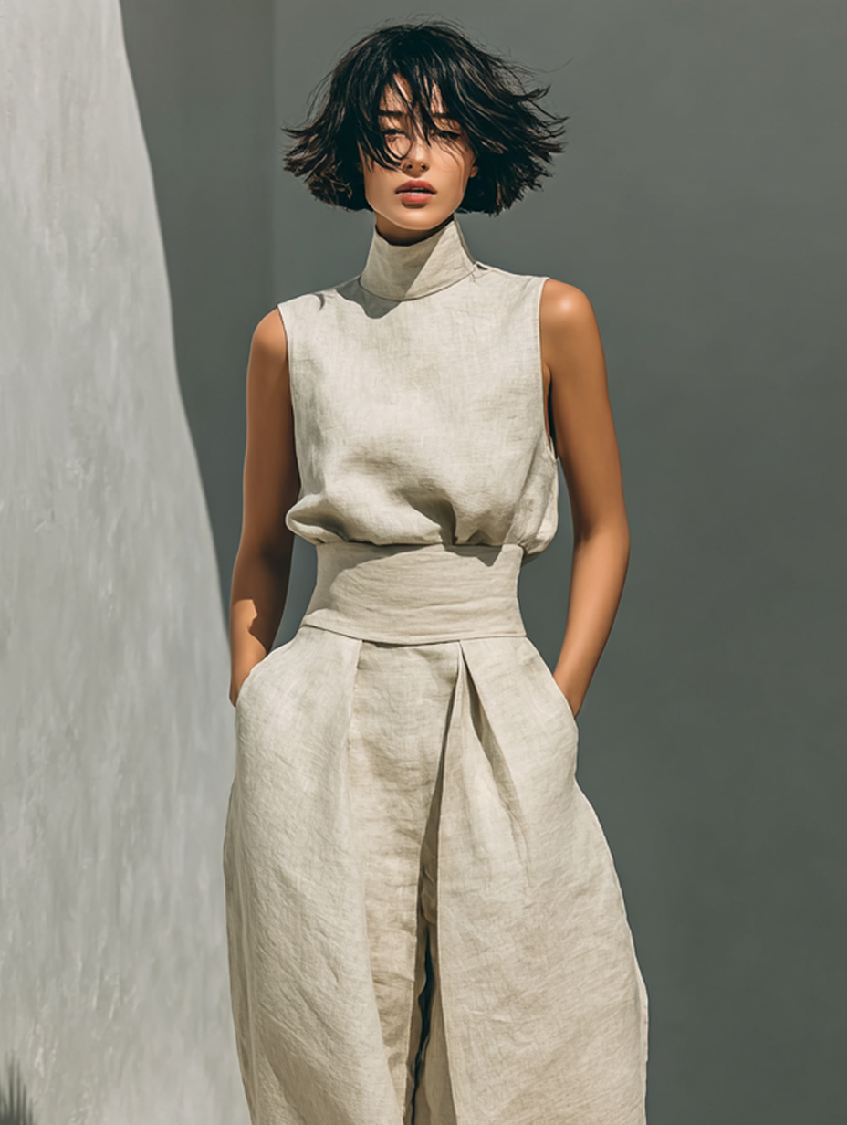Luna | Completo Minimalista Canotta e Pantaloni Larghi Donna 5