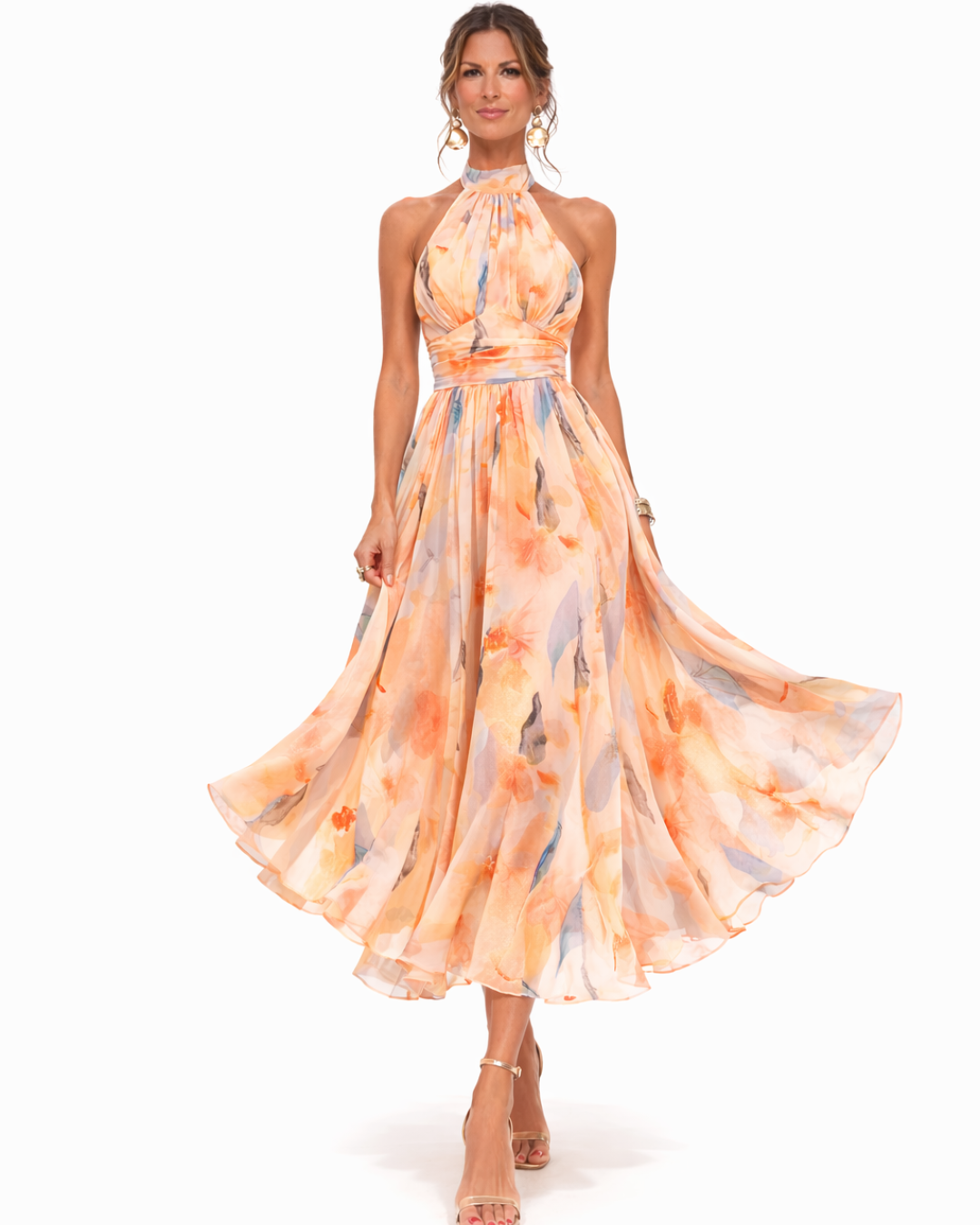 Luna | Elegante Abito Halter da Cerimonia Donna con Stampa Acquerello 1