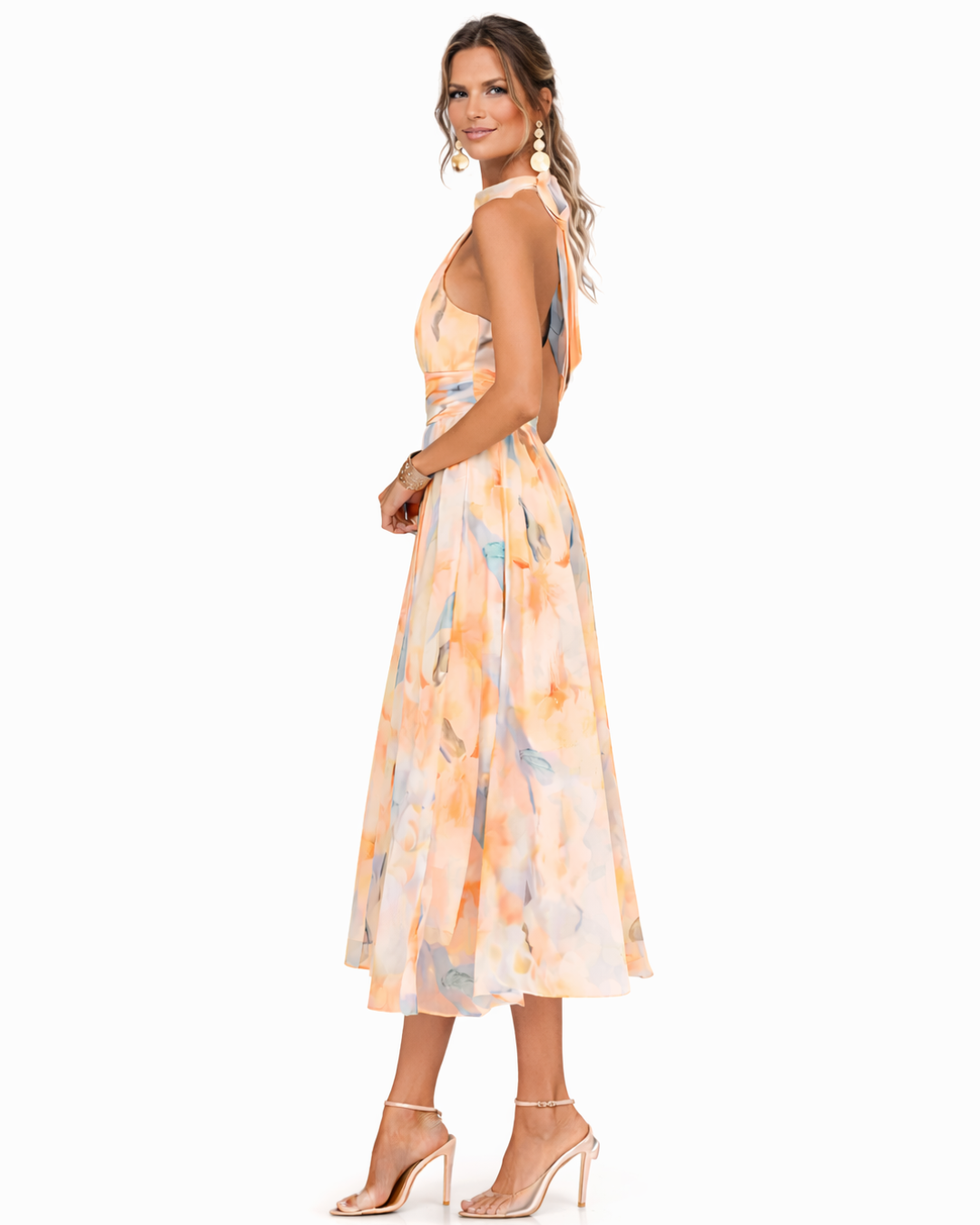 Luna | Elegante Abito Halter da Cerimonia Donna con Stampa Acquerello 2