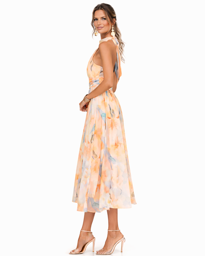 Luna | Elegante Abito Halter da Cerimonia Donna con Stampa Acquerello 2