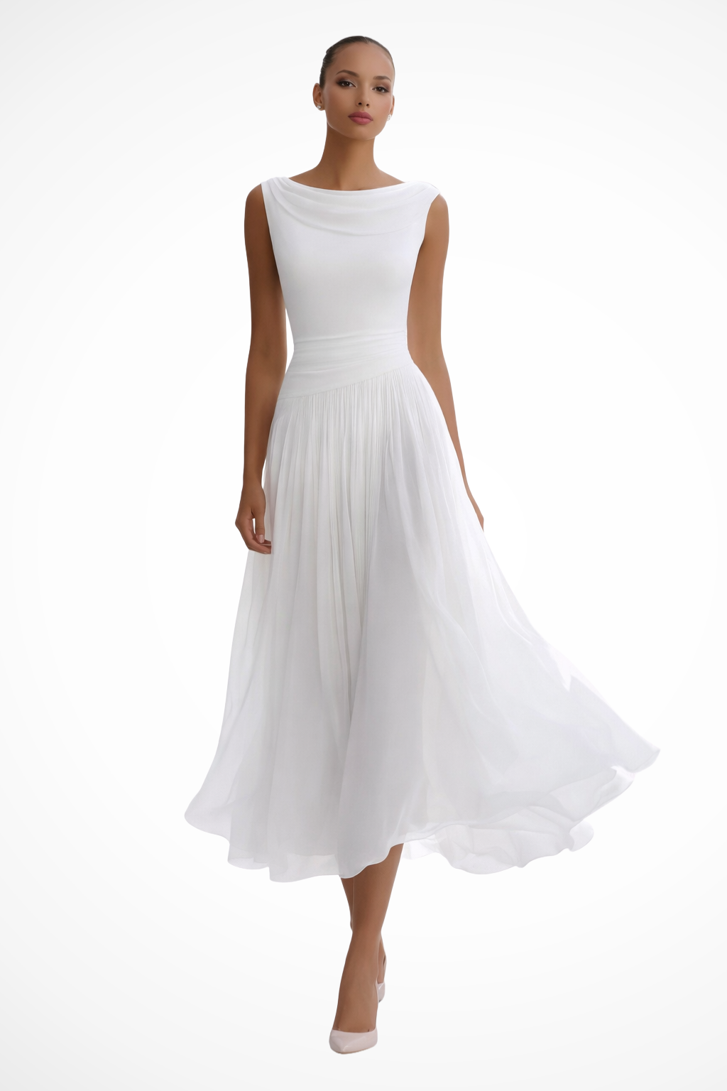 Luna | Elegante Abito Midi Donna con Scollo Drappeggiato e Gonna a Pieghe 0