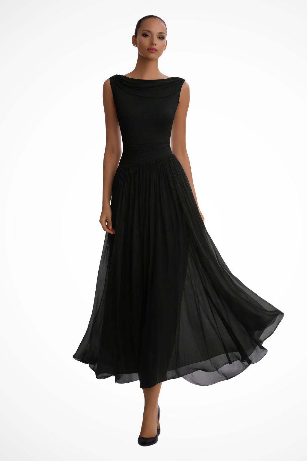 Luna | Elegante Abito Midi Donna con Scollo Drappeggiato e Gonna a Pieghe 1