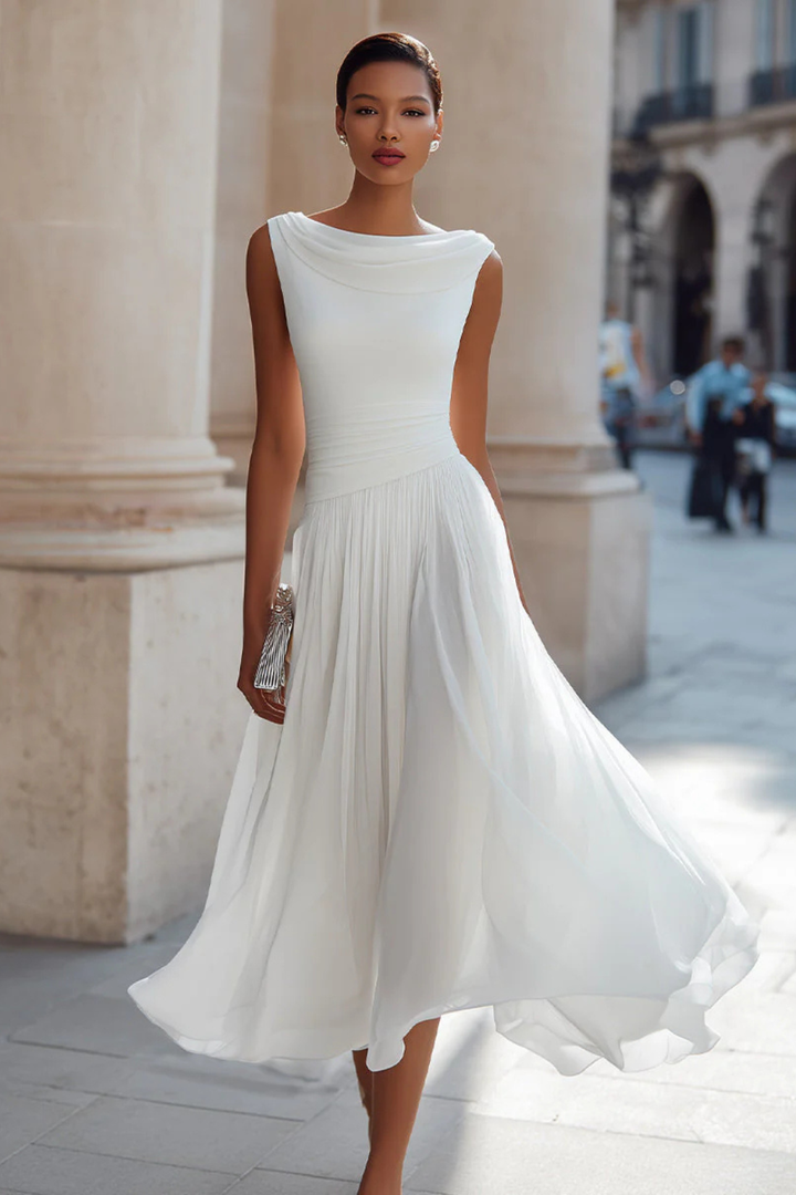 Luna | Elegante Abito Midi Donna con Scollo Drappeggiato e Gonna a Pieghe 2