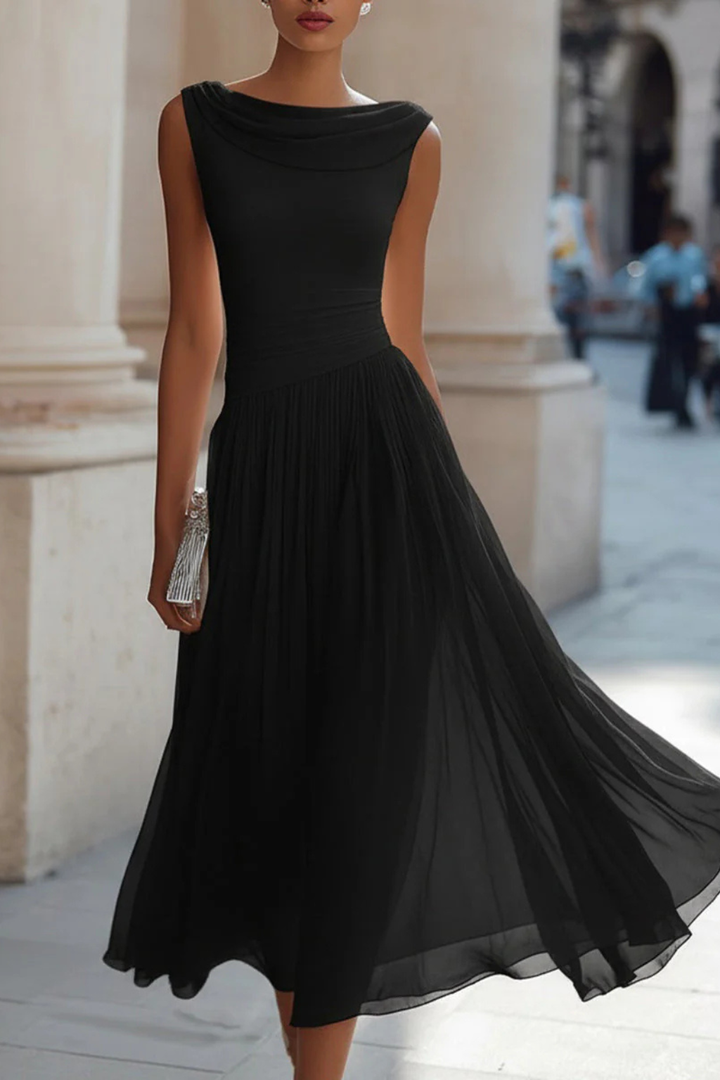 Luna | Elegante Abito Midi Donna con Scollo Drappeggiato e Gonna a Pieghe 3