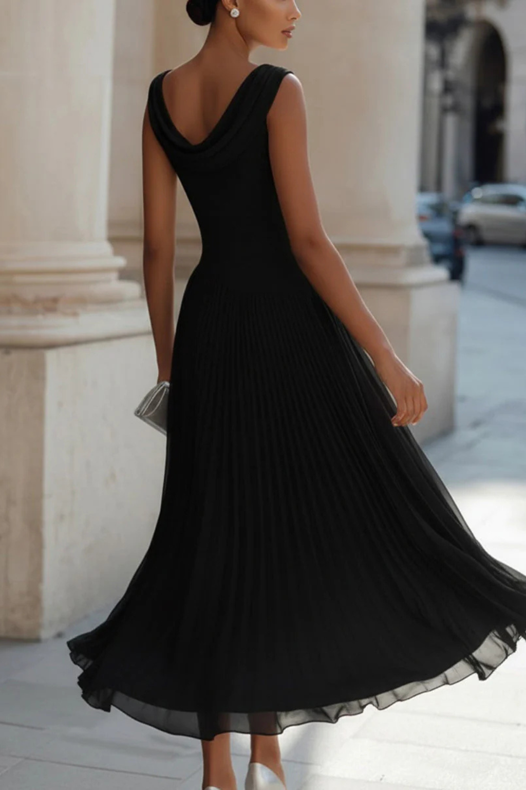 Luna | Elegante Abito Midi Donna con Scollo Drappeggiato e Gonna a Pieghe 5