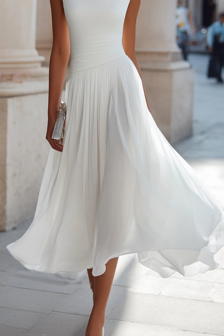 Luna | Elegante Abito Midi Donna con Scollo Drappeggiato e Gonna a Pieghe 7