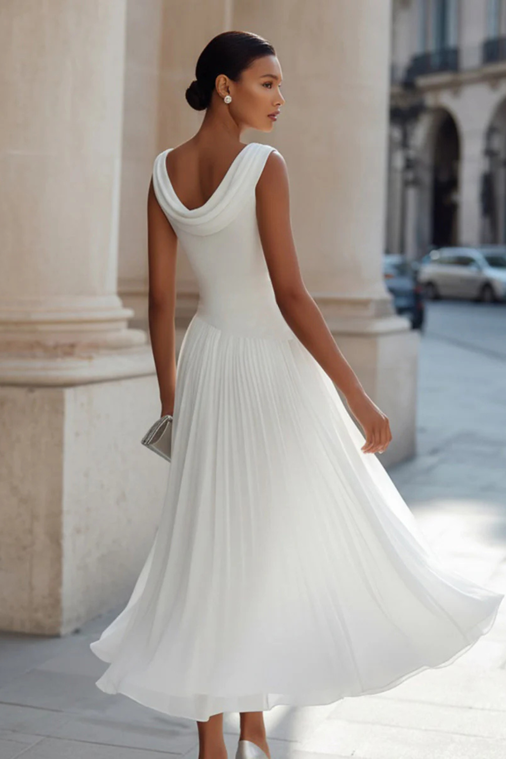 Luna | Elegante Abito Midi Donna con Scollo Drappeggiato e Gonna a Pieghe 8