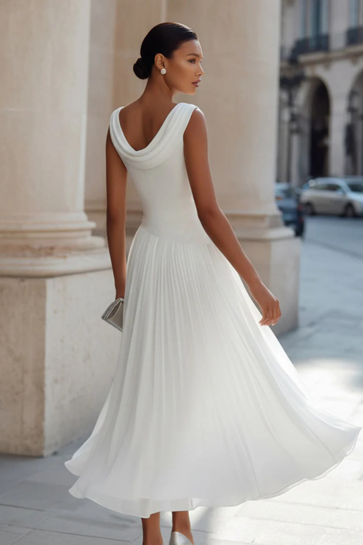 Luna | Elegante Abito Midi Donna con Scollo Drappeggiato e Gonna a Pieghe 8